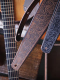 LM Products Premier Leather Guitar Strap Black Western Tooled PM-13 *Free Shipping in the USA*