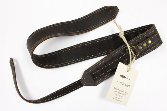 Awlgoods Hand Crafted Leather Guitar Strap Dark Brown/Brown Tan 1/8