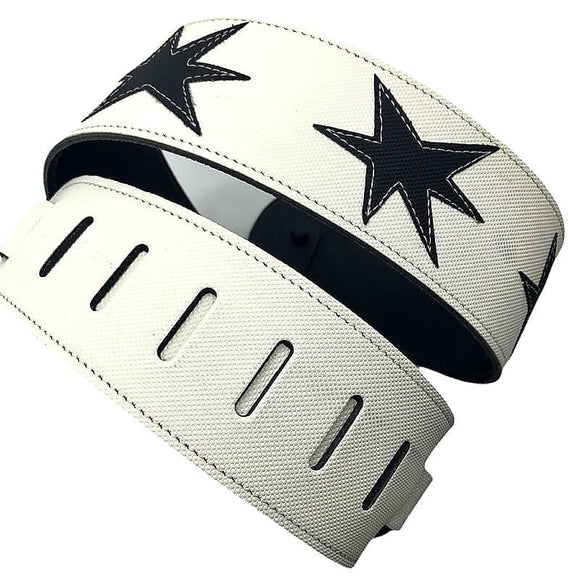 D'Addario 2.5'' White Leather Guitar Strap Star Patches L25W1413