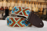 Souldier Strap Diamante 2" OR/GR/TQ/BR on WH with Brown Leather Ends *Free Shipping in the USA*