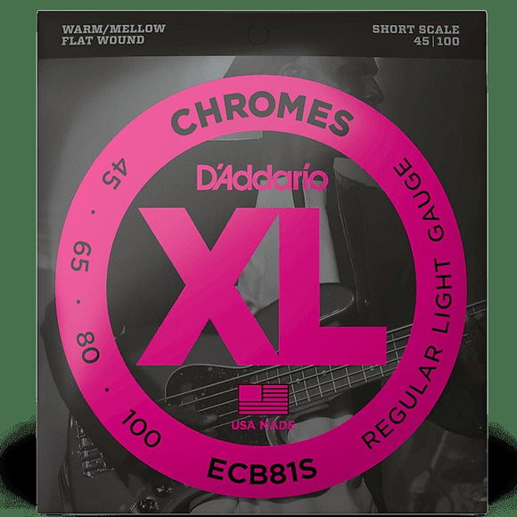 D'Addario Chromes Short Scale Flat Wound Bass Strings 45-100 ECB81S