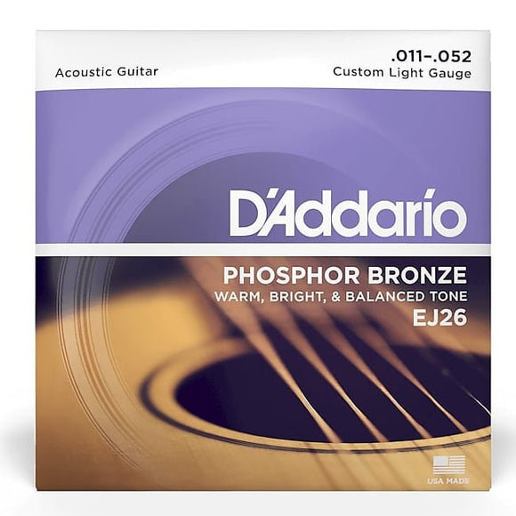 D'Addario EJ26 Phosphor Bronze Acoustic Guitar Strings, Custom Light Gauge (11-52)