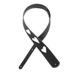 D'Addario L25W1414 Heart Icon Patch Black Leather Guitar Strap