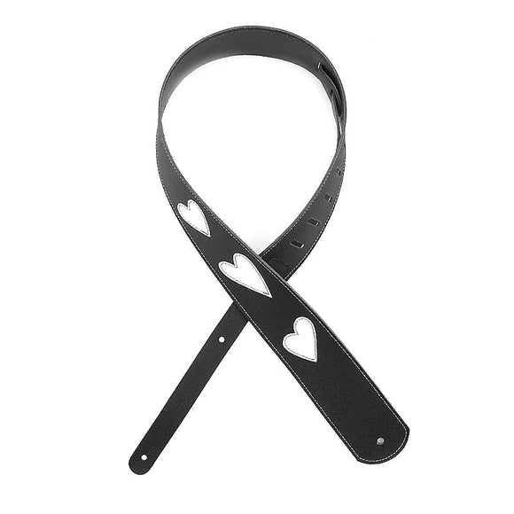 D'Addario L25W1414 Heart Icon Patch Black Leather Guitar Strap