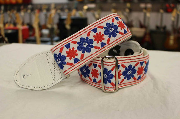 Souldier Guitar Strap Tulip Cream Clapton Blue/Red w/ White Leather Ends *Free Shipping in the USA*