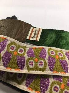 Souldier Guitar Strap Owls Purple w/ Olive Leather Ends *Free Shipping in the USA*