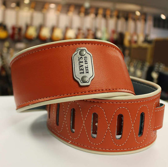 Levy's M26VCP-ORG Reversible Orange/Blue Vinyl Guitar Strap w/ white piping *Free Shipping in the USA*