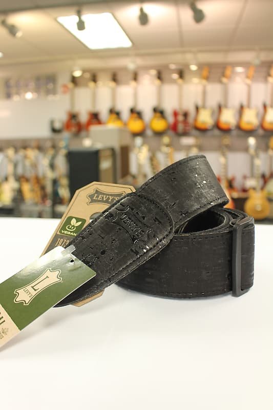 Levy's Solid Black Cork Black Vegan Guitar Strap  MX8-BLK  *Free Shipping in the USA*