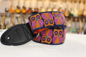 Souldier Owls Orange Guitar Strap with black leather ends *Free Shipping in the USA*