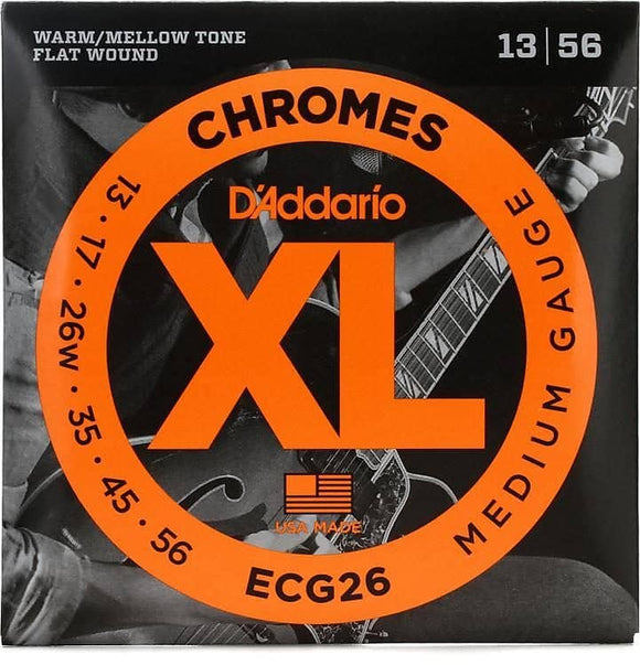 D'Addario ECG26 XL Chromes Flatwound Electric Guitar Strings, Medium Gauge Standard
