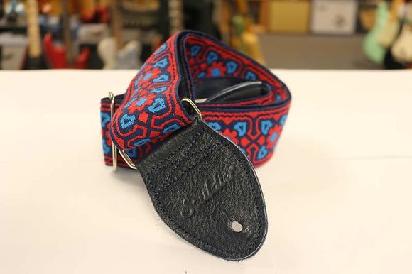 Souldier Guitar Strap Fillmore TQ RD on NV Back with Blue Leather Ends*Free Shipping in the USA*