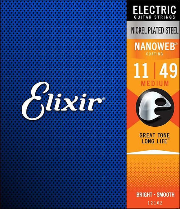 Elixir 12102 Nanoweb Nickel Plated Steel Electric Guitar Strings - Medium (11-49)