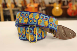 Souldier Guitar Strap Owls Blue/Gold w/ brown leather ends *Free Shipping in the USA