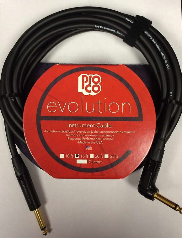 Pro Co Evolution EVLGCLN-15 Instrument Cable 15 ft Angle/Straight *Free Shipping in the USA*