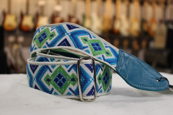 Souldier Strap Diamante White/Green/Blue with Turquoise Leather Ends *Free Shipping in the USA*
