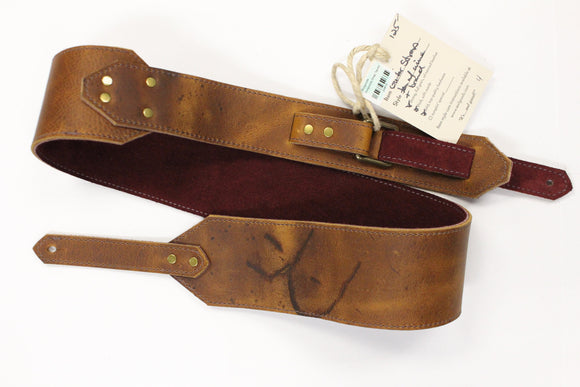 Awlgoods Handcrafted Leather Guitar Strap Tan/Wine with Brand