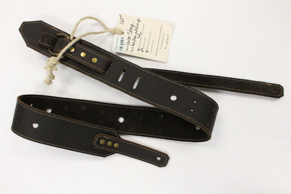 Awlgoods Hand Crafted Leather Guitar Strap Dark Brown/Brown with Diamond Hole Pattern