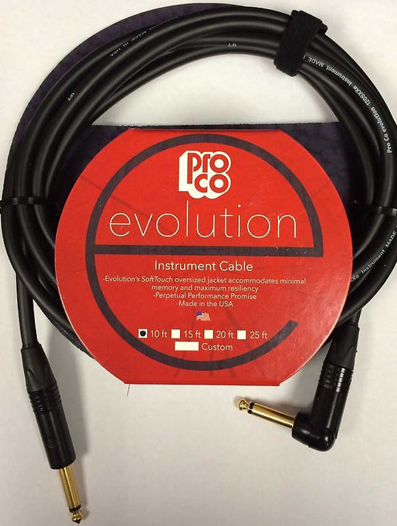 Pro Co Evolution EVLGCLN-10 Instrument Cable 10 ft Angle/Straight *Free Shipping in the USA*